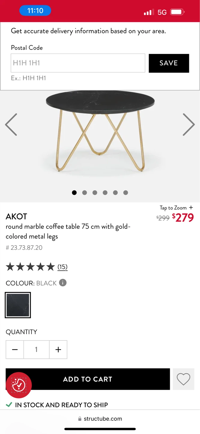 Round Marble Coffee Table with Gold Legs - photo 4