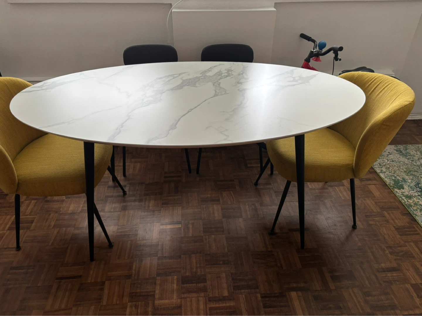 Oval Dining Table with Marble-Look Top