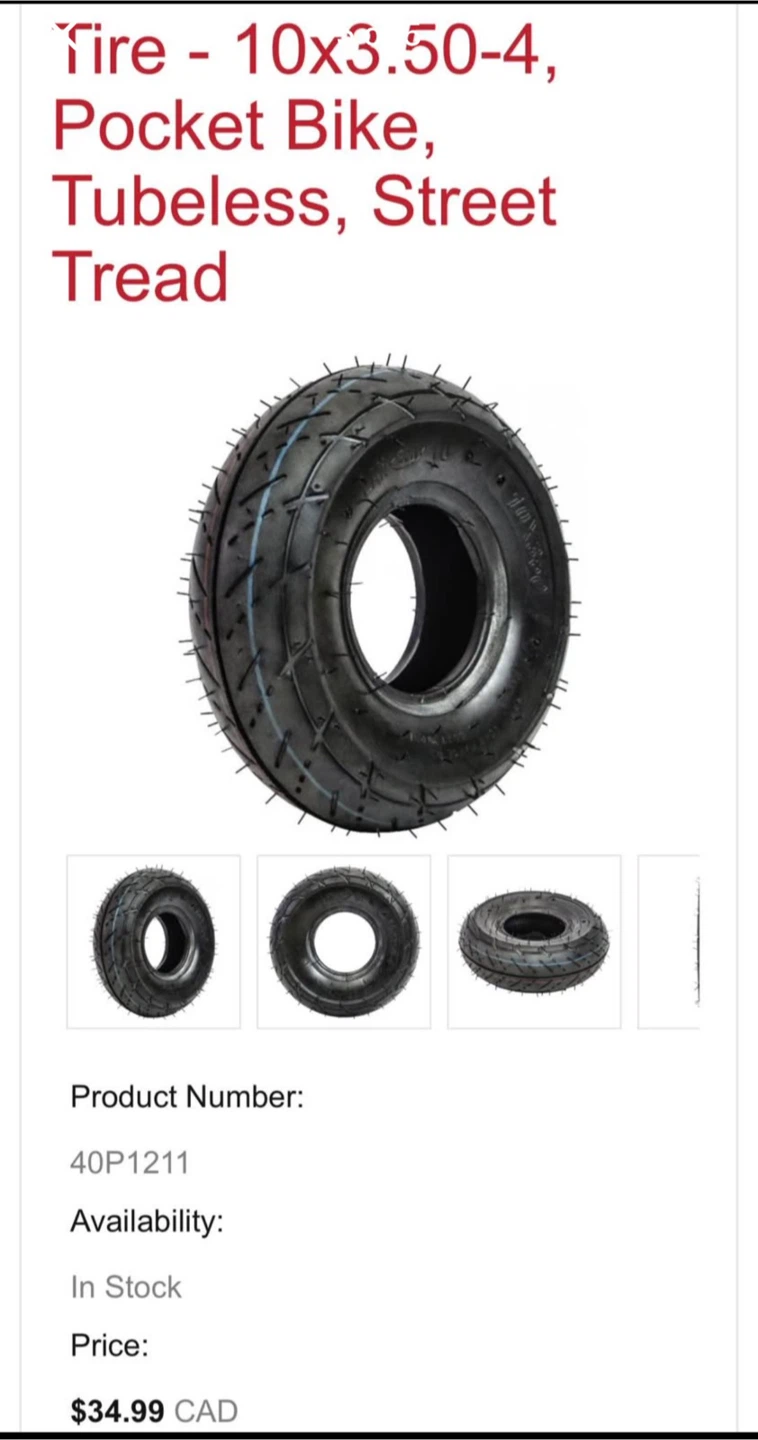 10x3.50-4 Pocket Bike Tire - Tubeless Street Tread