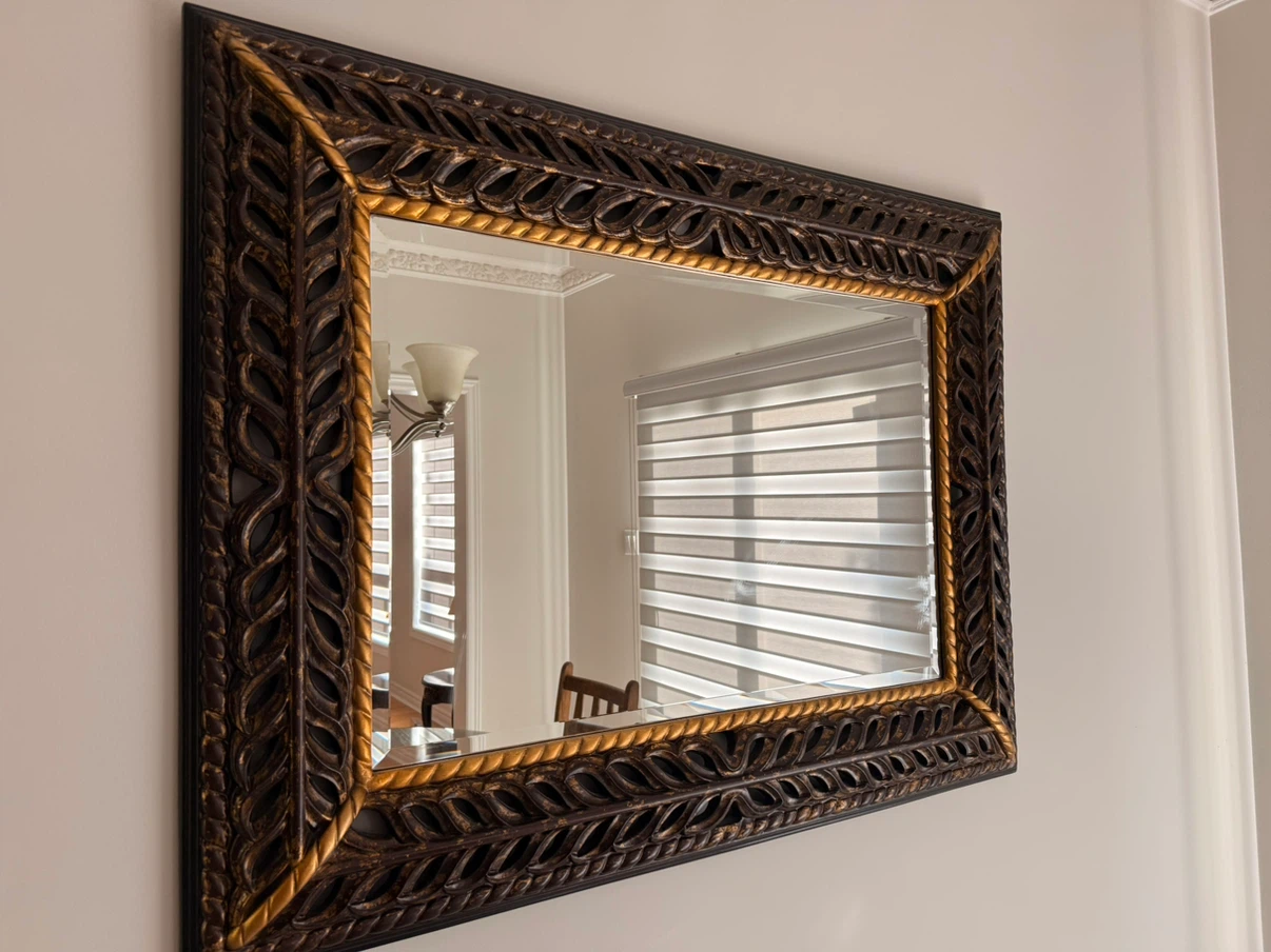 Ornate Dark Wood and Gold Framed Mirror