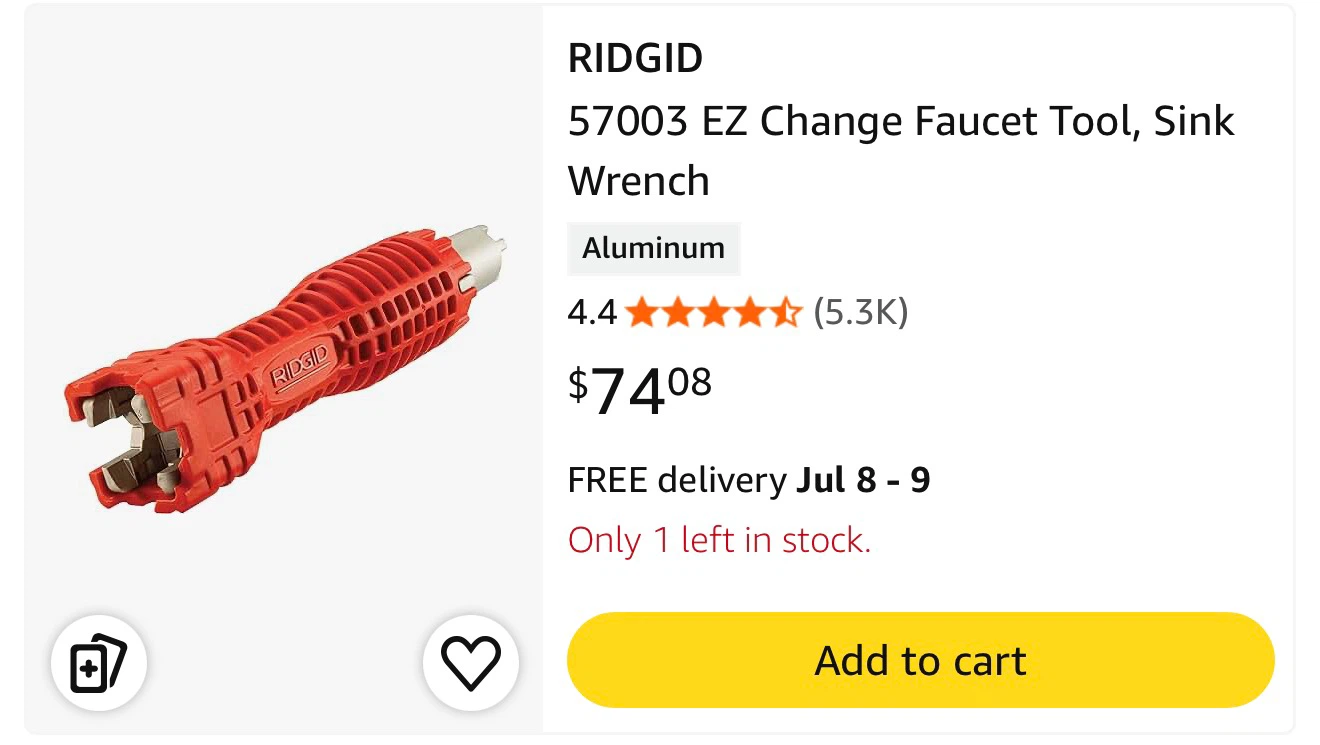 RIDGID 57003 EZ Change Faucet Tool, Sink Wrench