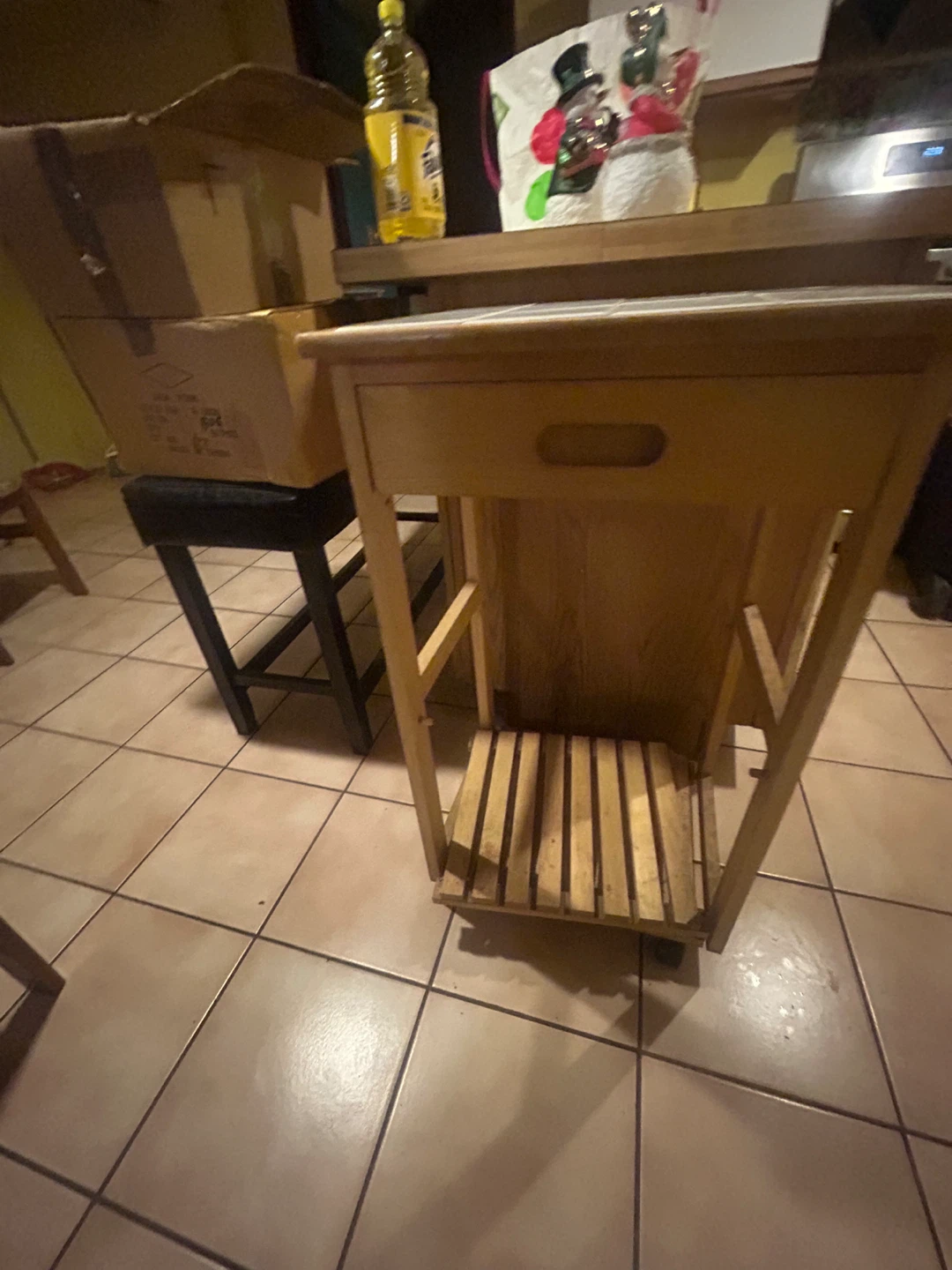 Wooden Kitchen Cart with Tiled Top