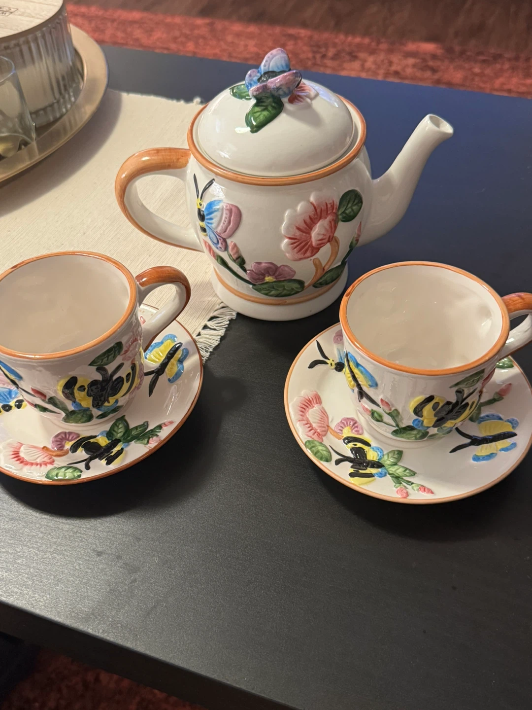 Teapot and cup set with floral and butterfly design - photo 3