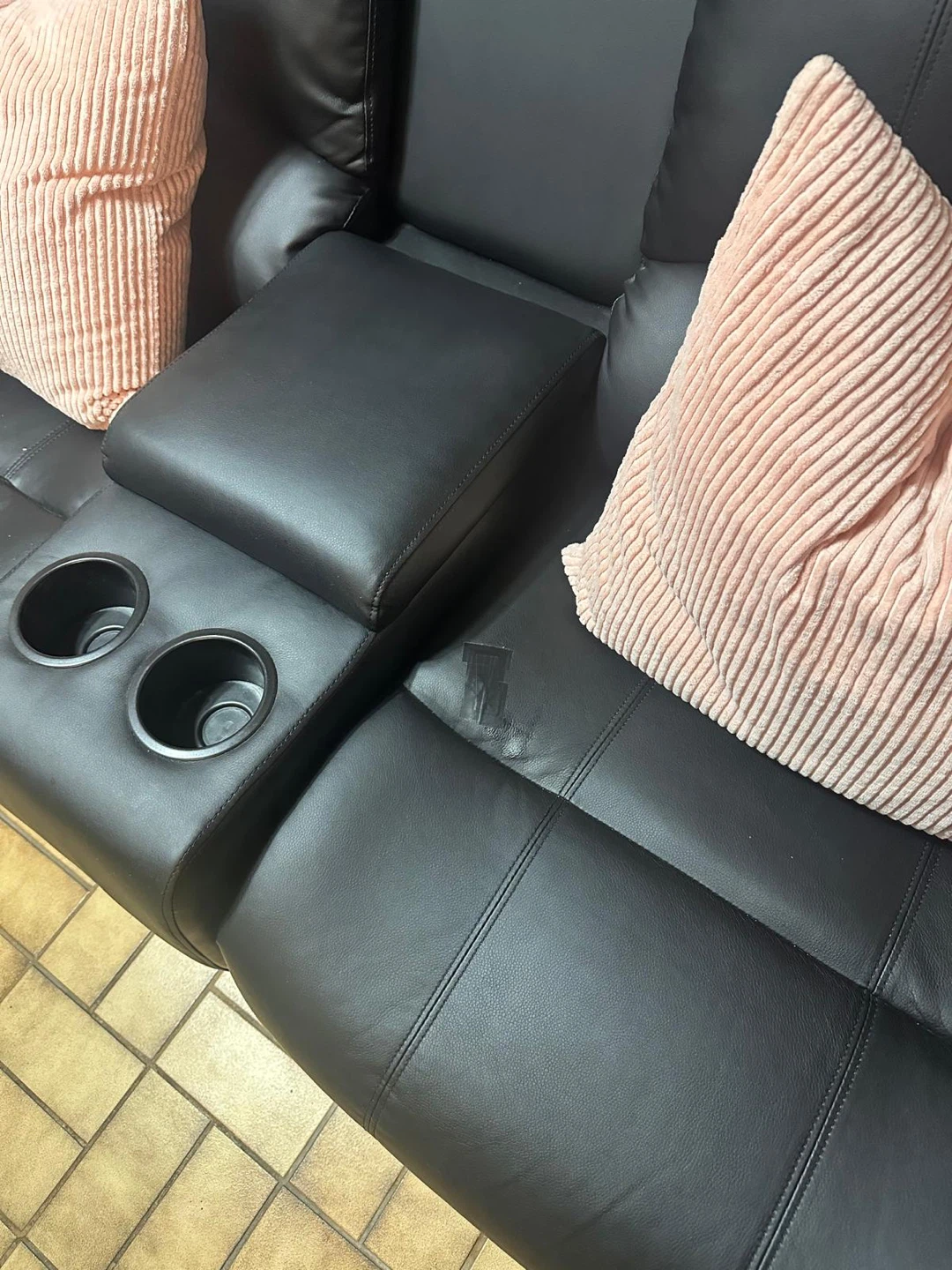 Black Leather Loveseat with Cup Holders - photo 2