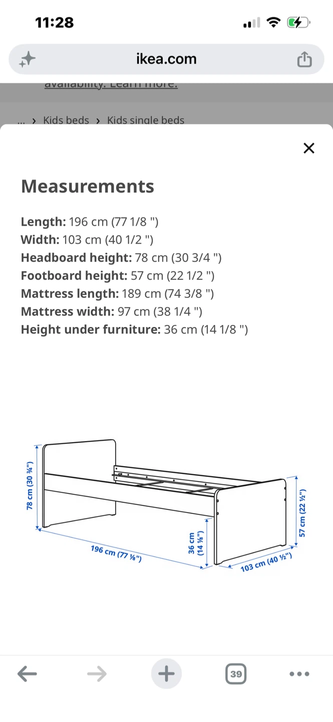IKEA SLÄKT Bed Frame with Slatted Bed Base, White - photo 2