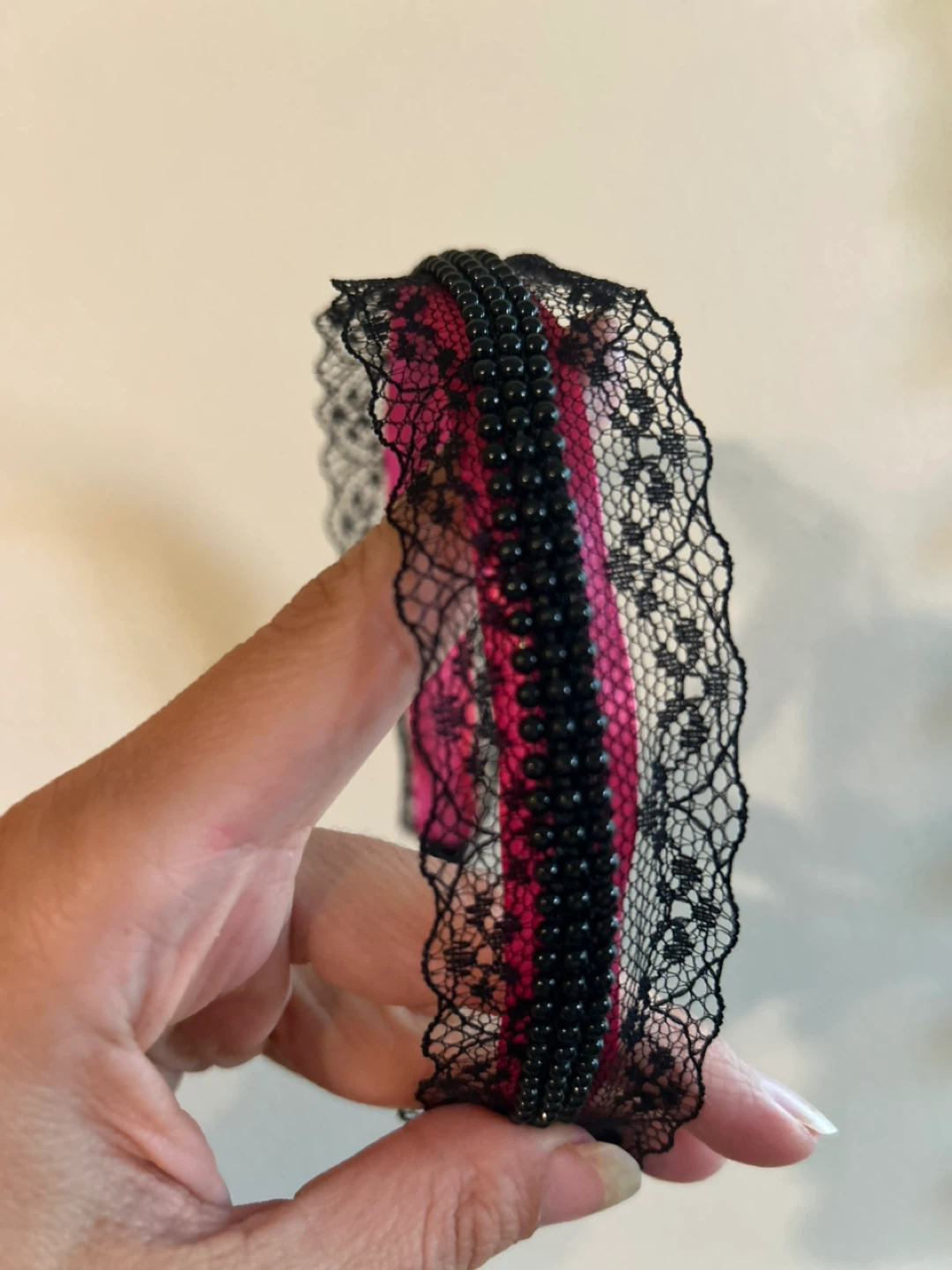 New Black and red Lace Headband with Beads