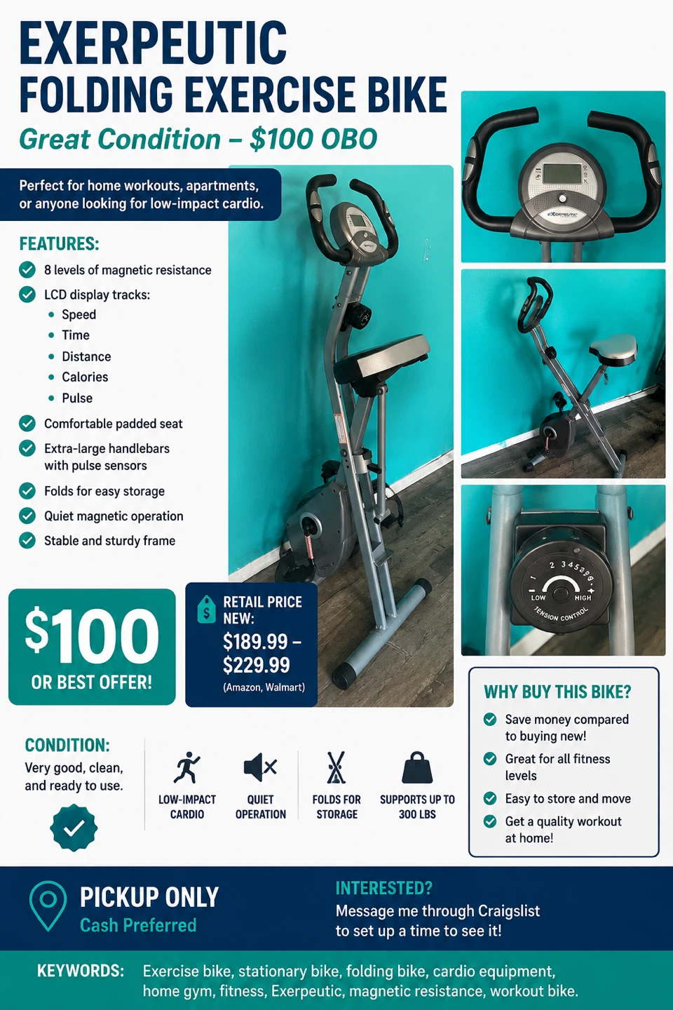 Exerpeutic Folding Exercise Bike