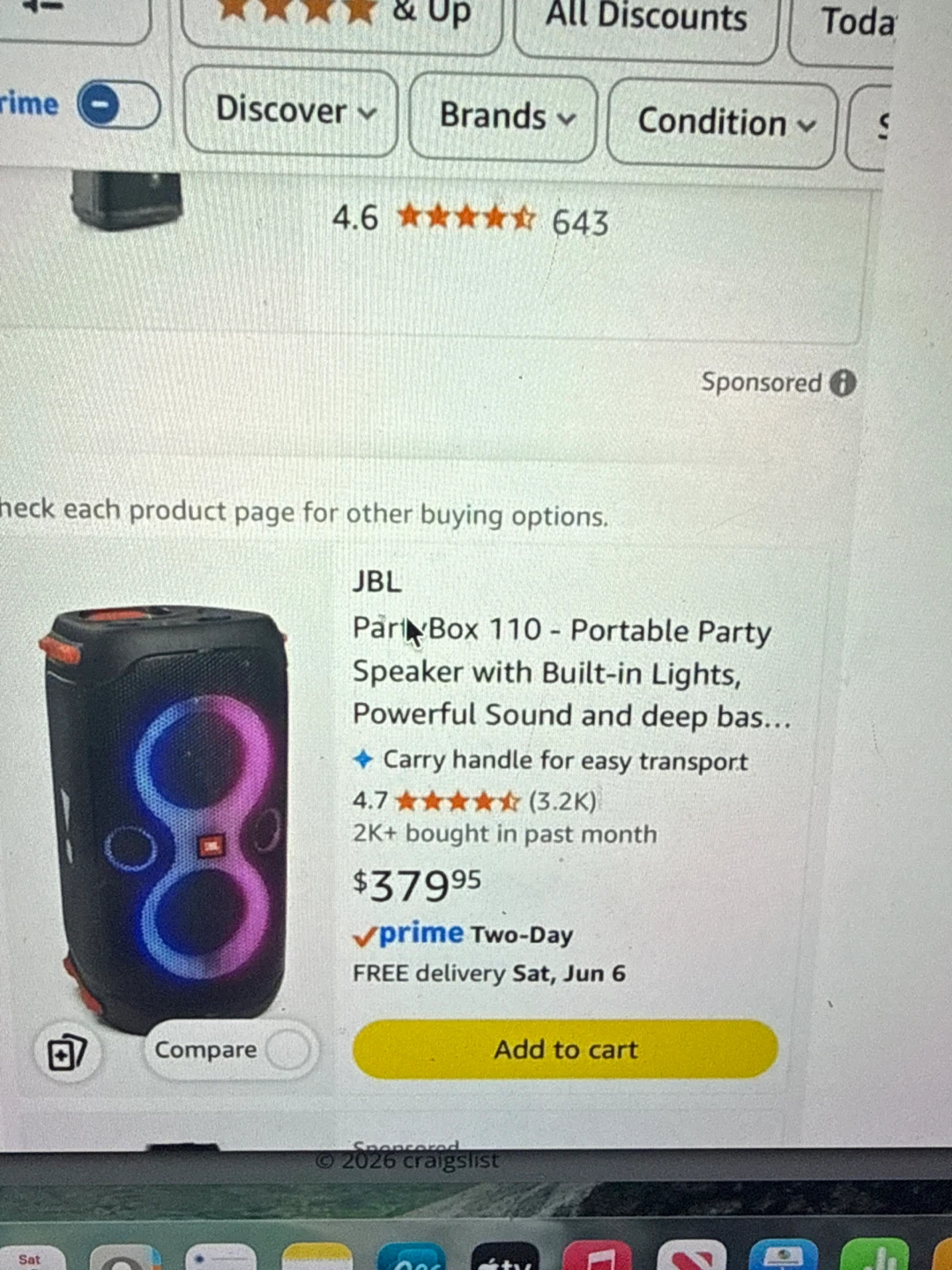 JBL PartyBox 110 Portable Party Speaker