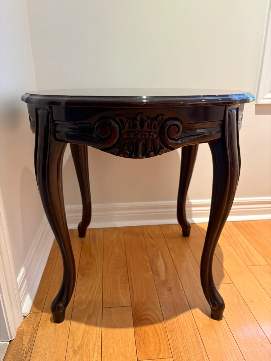 2 Dark Wood Accent Table with Carved Details