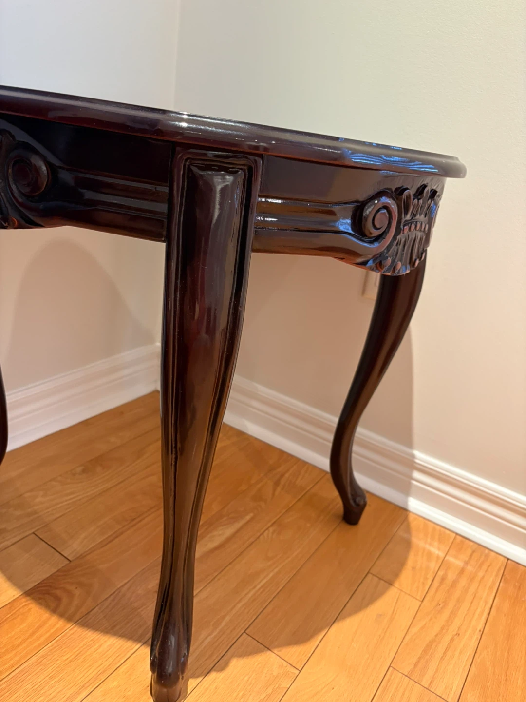 2 Dark Wood Accent Table with Carved Details - photo 3