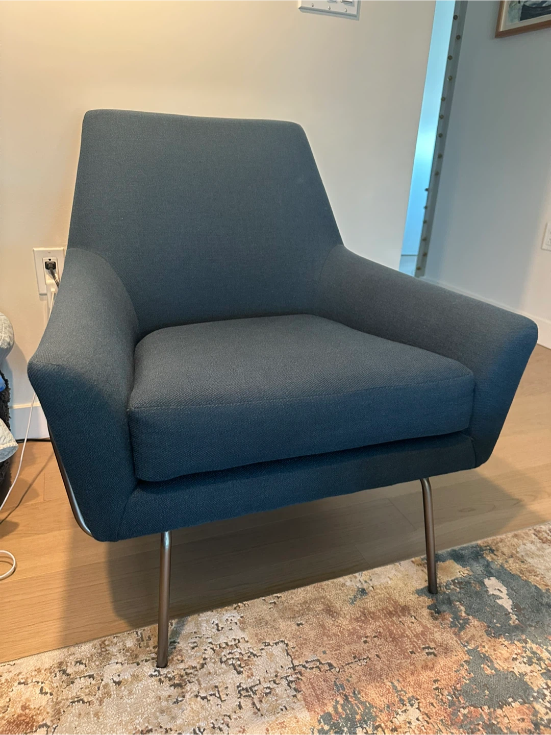 West Elm Blue Upholstered Armchair with Metal frame