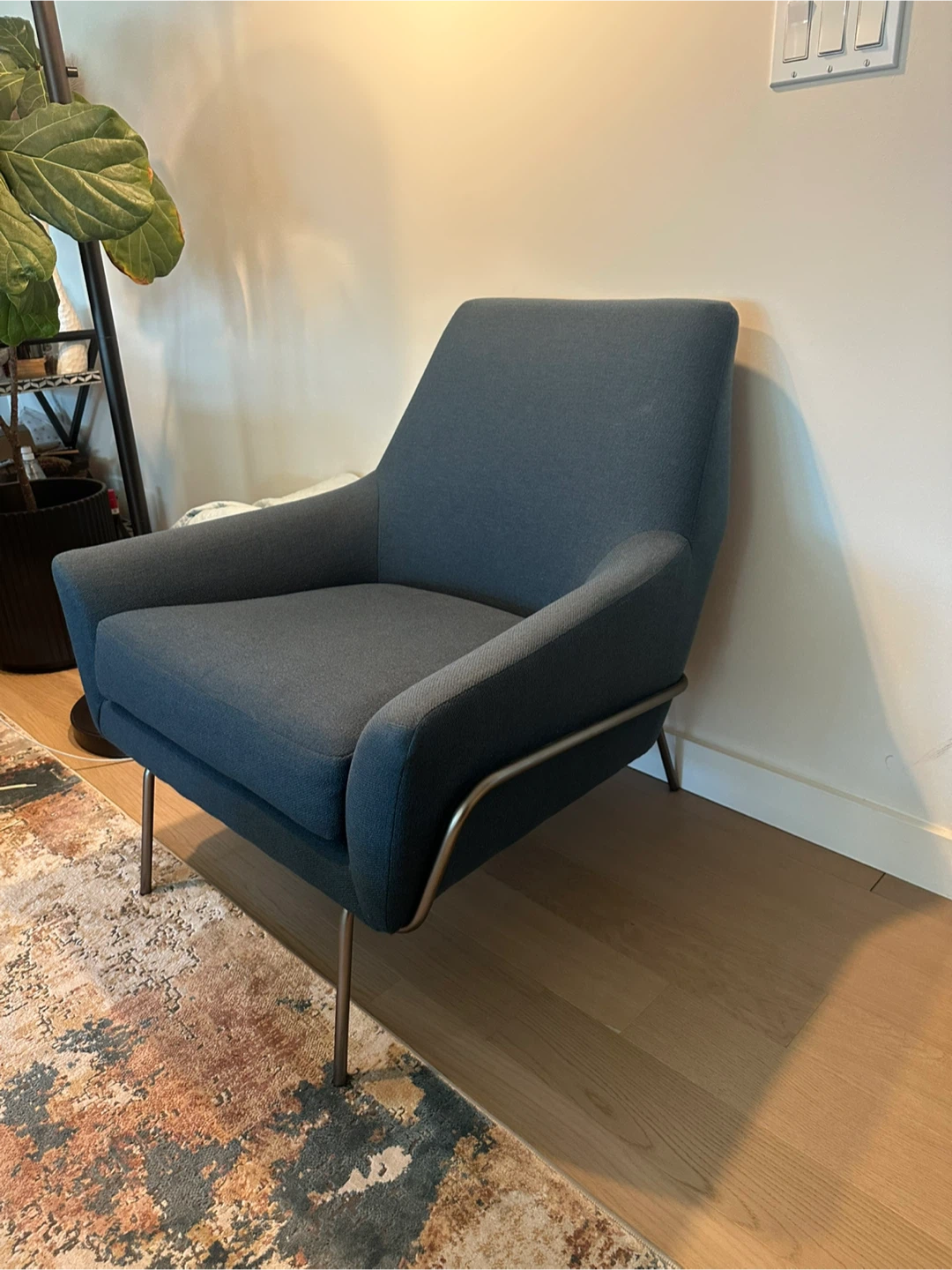 West Elm Blue Upholstered Armchair with Metal frame - photo 2
