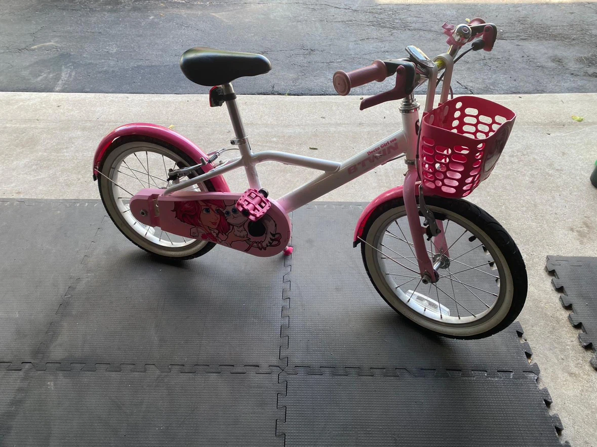 Kids Pink Btwin Bicycle with Basket