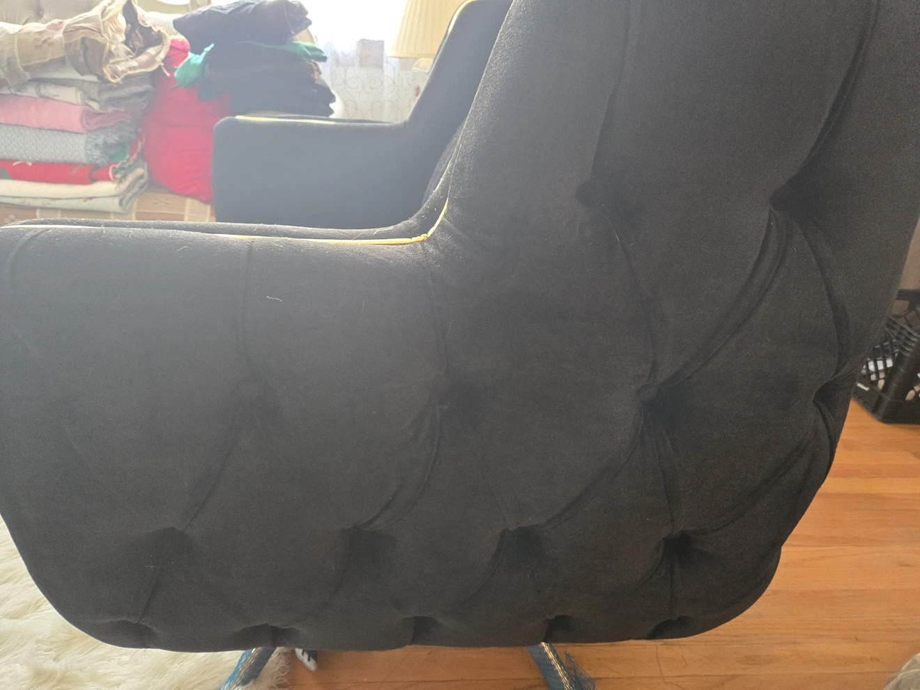 Black Velvet Accent Chair with Gold Trim - photo 5