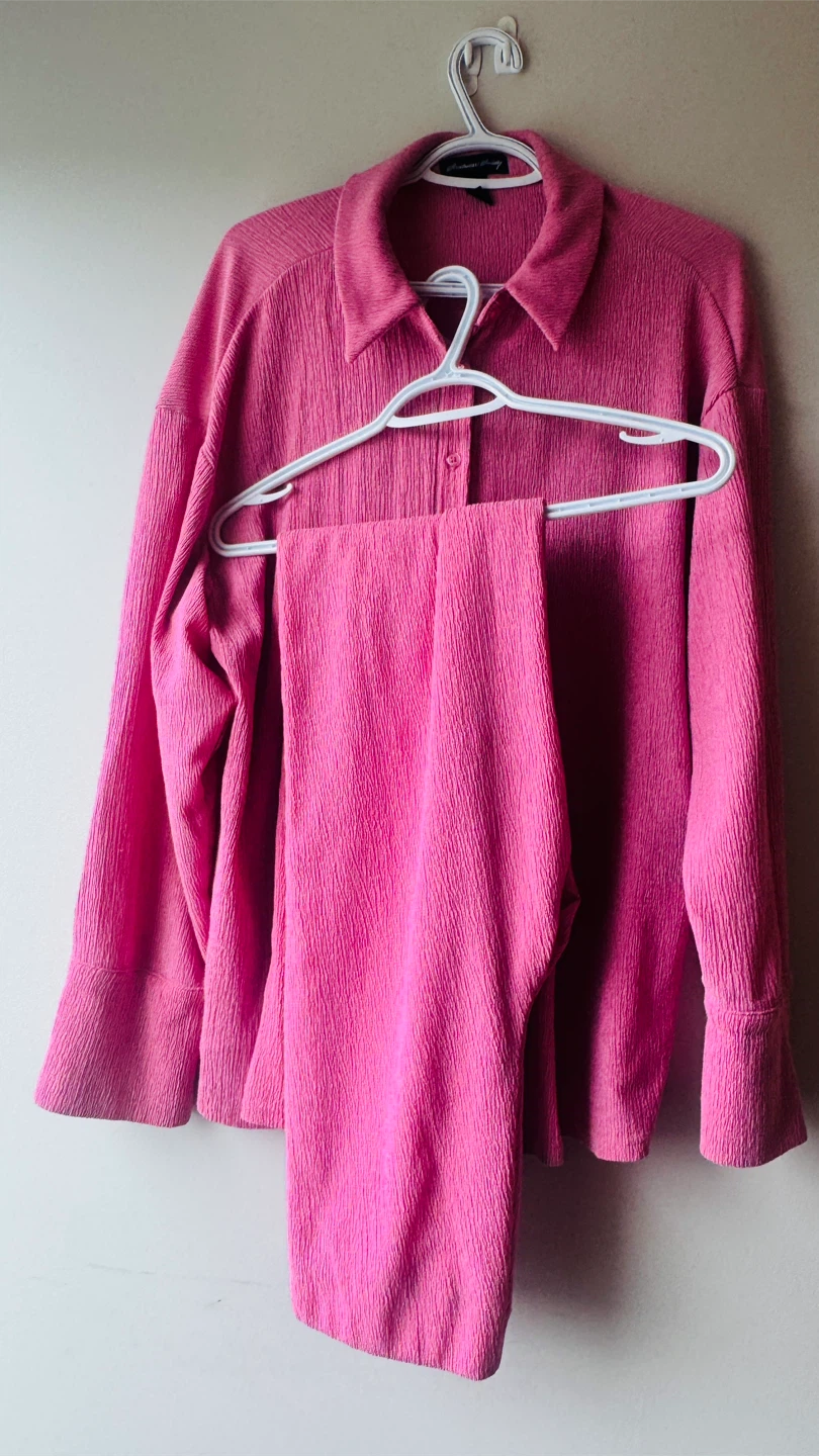 Streetwear Society Pink Textured Shirt and Pant Loungewear