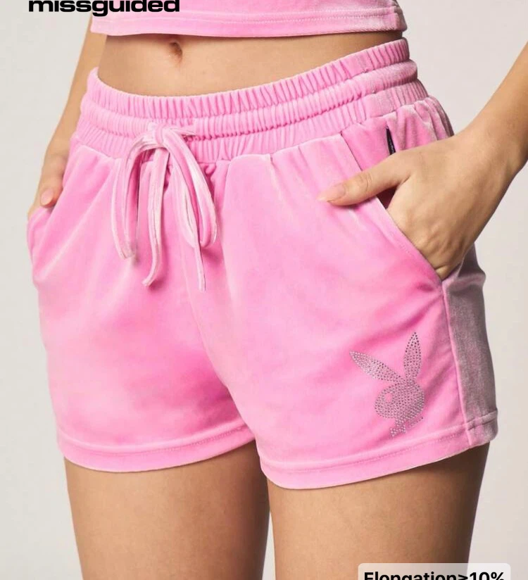 NEW !!Missguided Playboy Velour Shorts Pink - photo 2