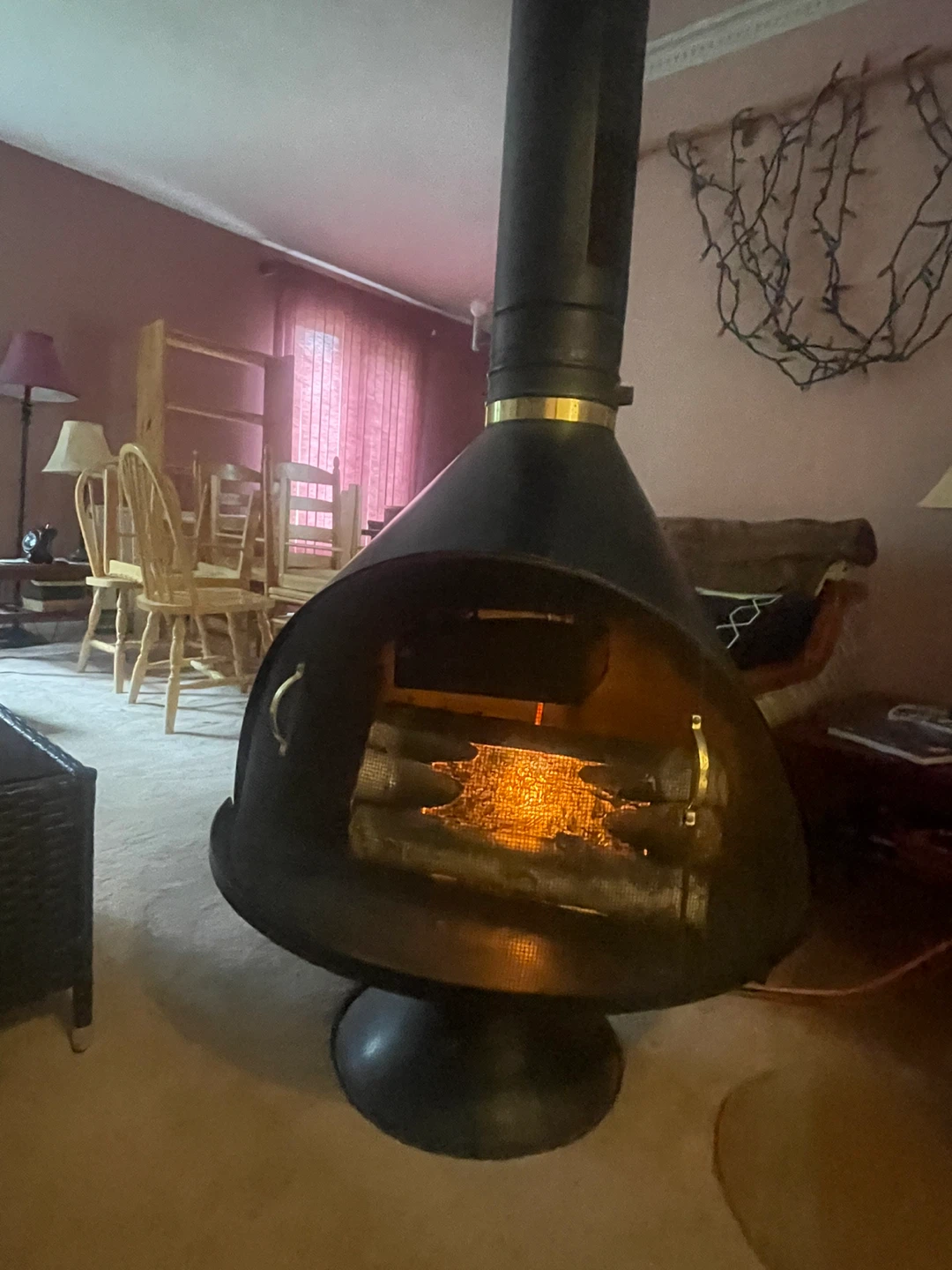 1960s Vintage black Enamel Cone Fireplace Freestanding
