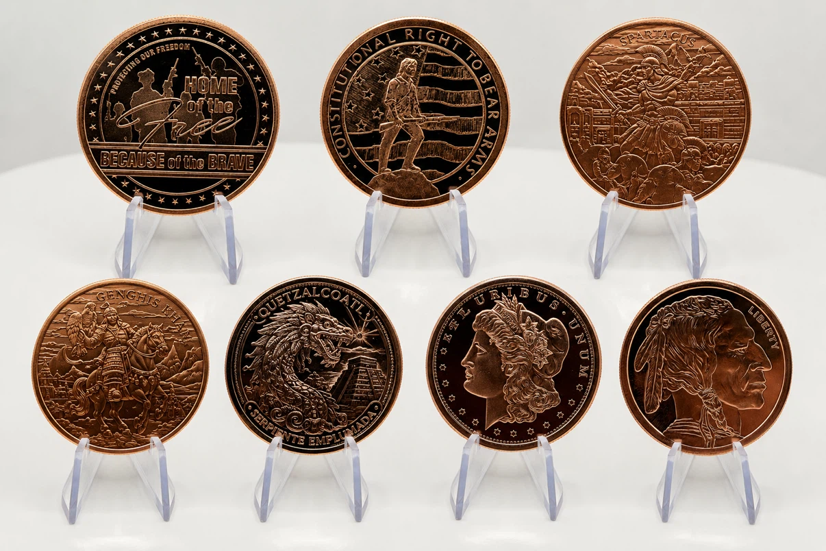 7-Piece Pure Copper Bullion Round Collector Set (.999 Fine)