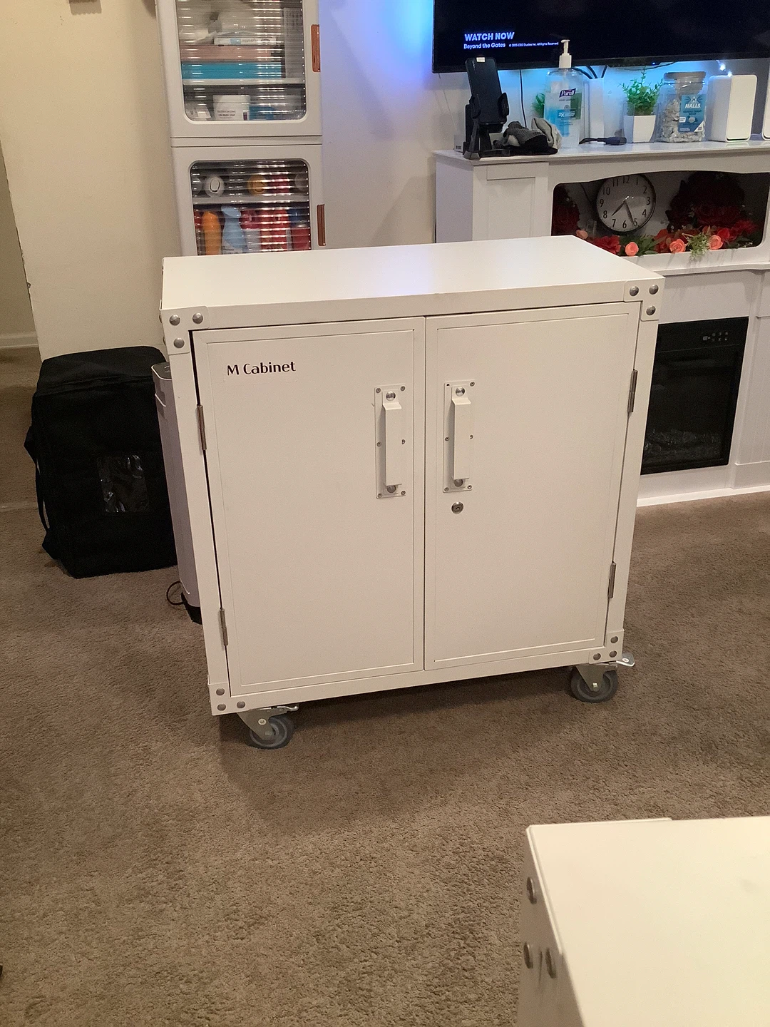 White M Cabinet Rolling Storage Unit