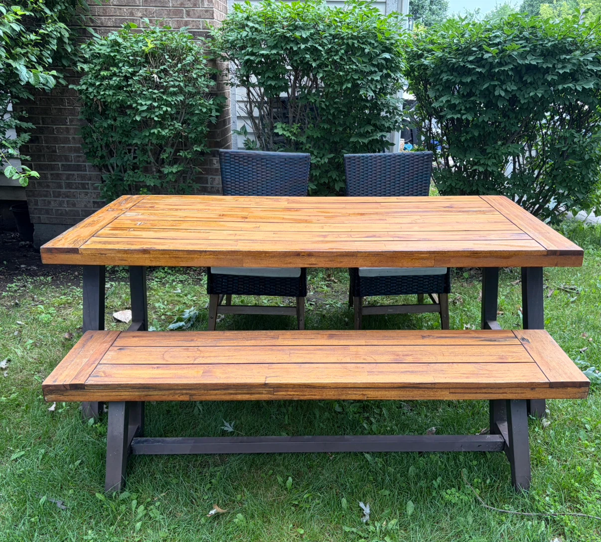 Wooden Outdoor Dining Table with Chairs and Bench - photo 2