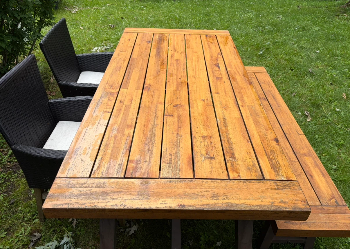 Wooden Outdoor Dining Table with Chairs and Bench - photo 3