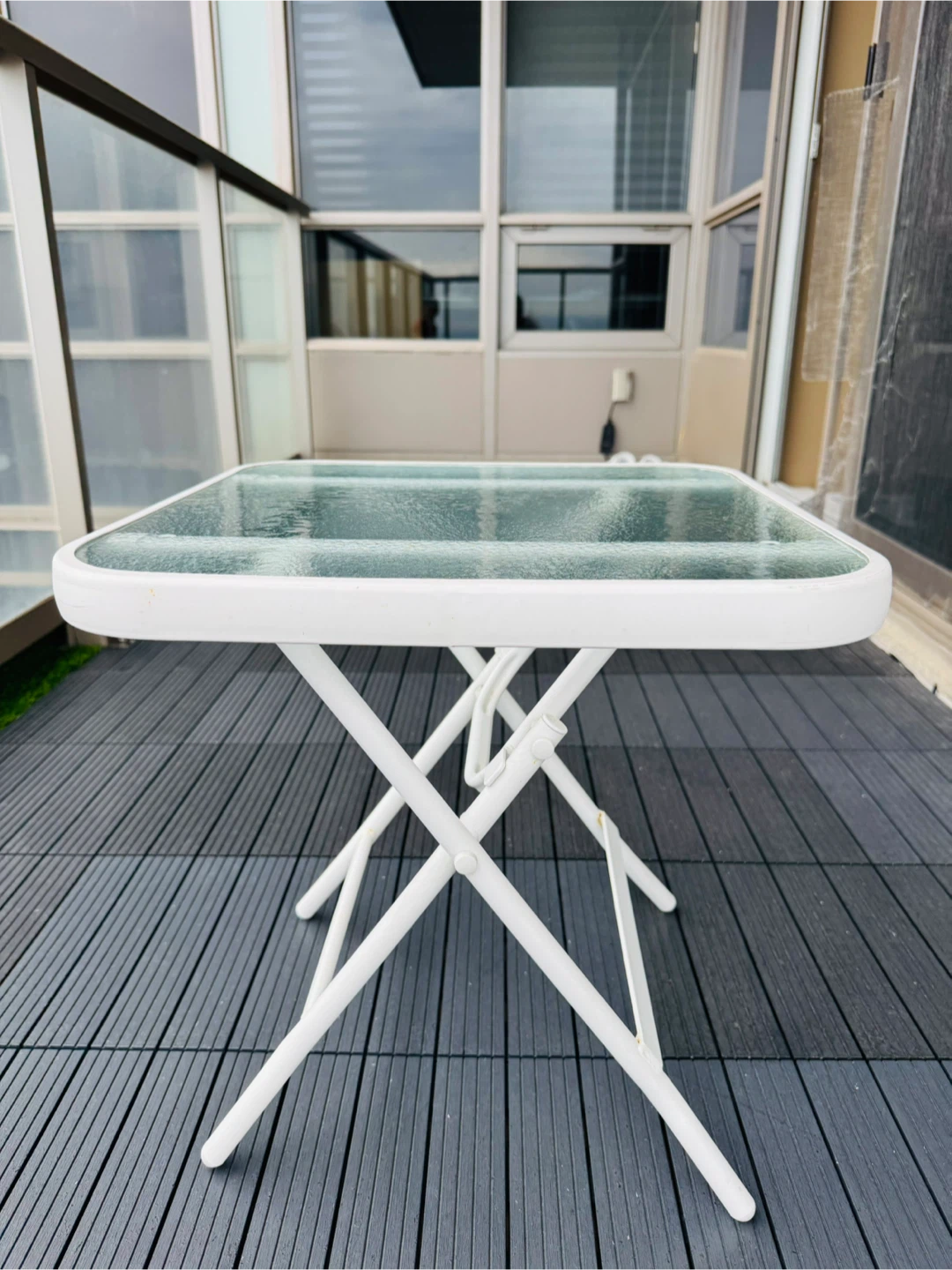 White Folding Table with Glass Top