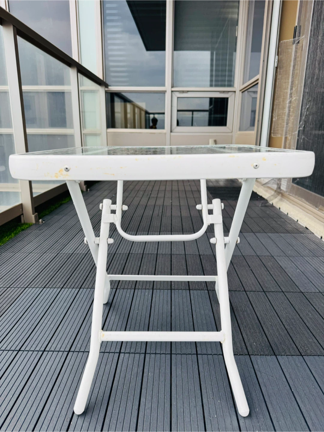 White Folding Table with Glass Top - photo 2