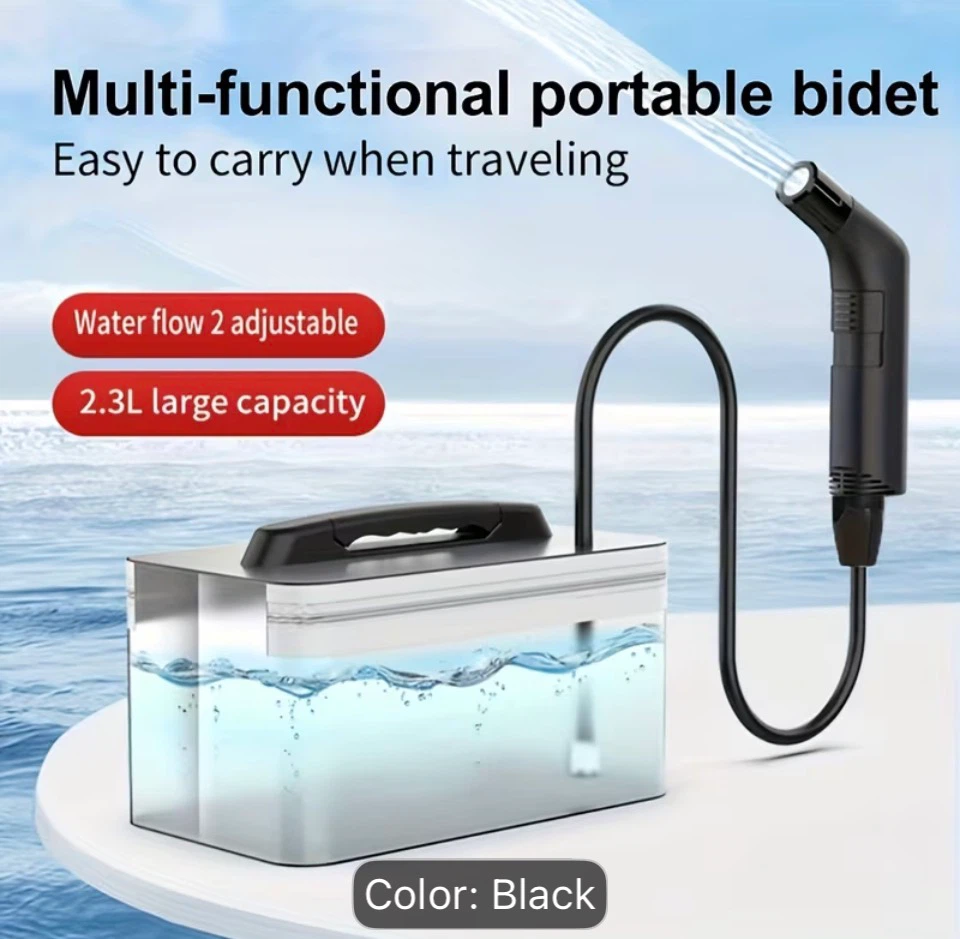 Portable Bidet Sprayer with 2.3L Water Container - Black