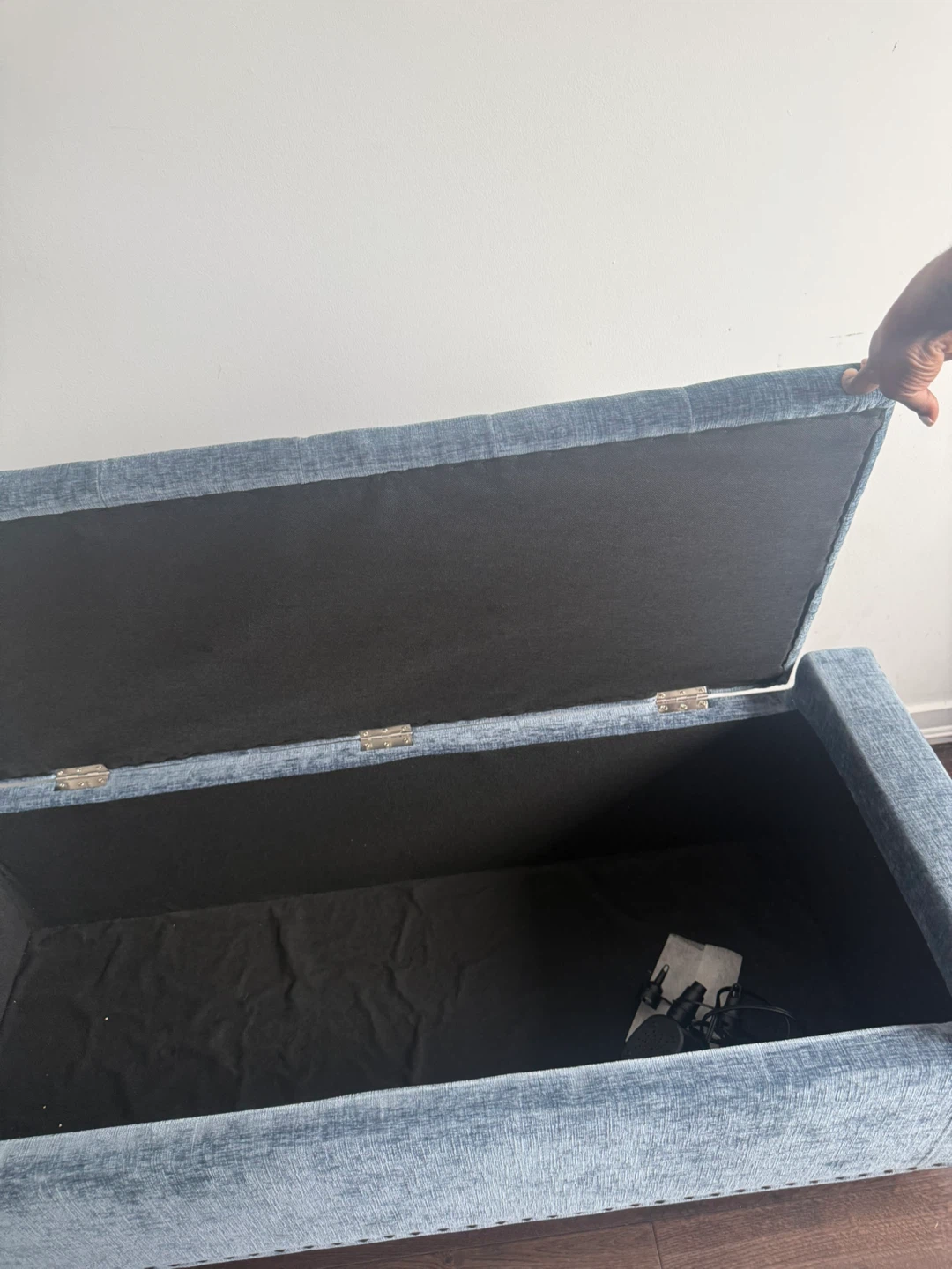 Blue Tufted Storage Ottoman Bench