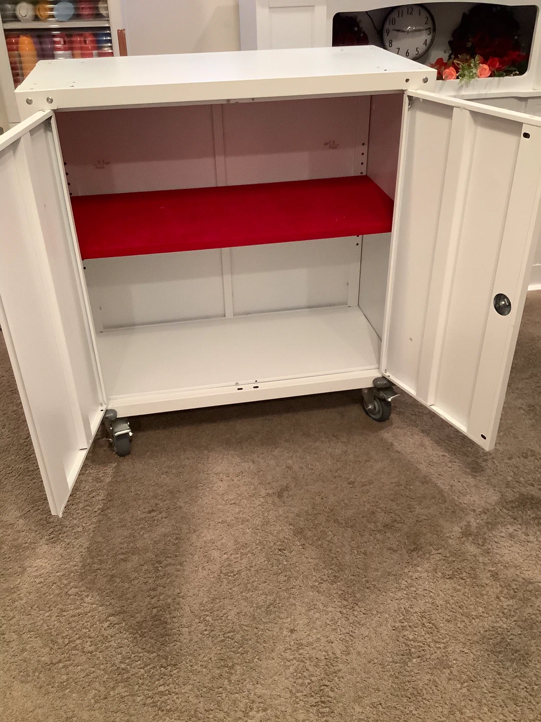 White Metal Storage Cabinet with Wheels - photo 2