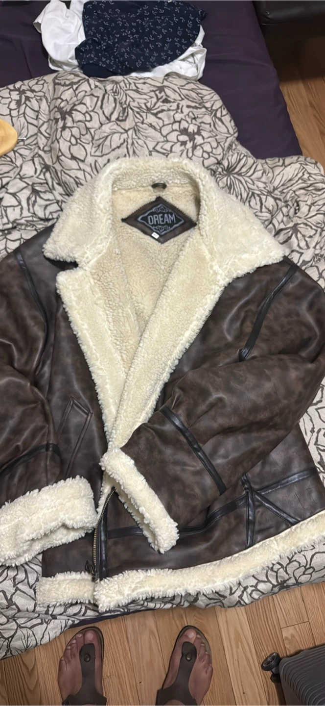 Men's Faux Leather Sherpa Lined Jacket - XXL
