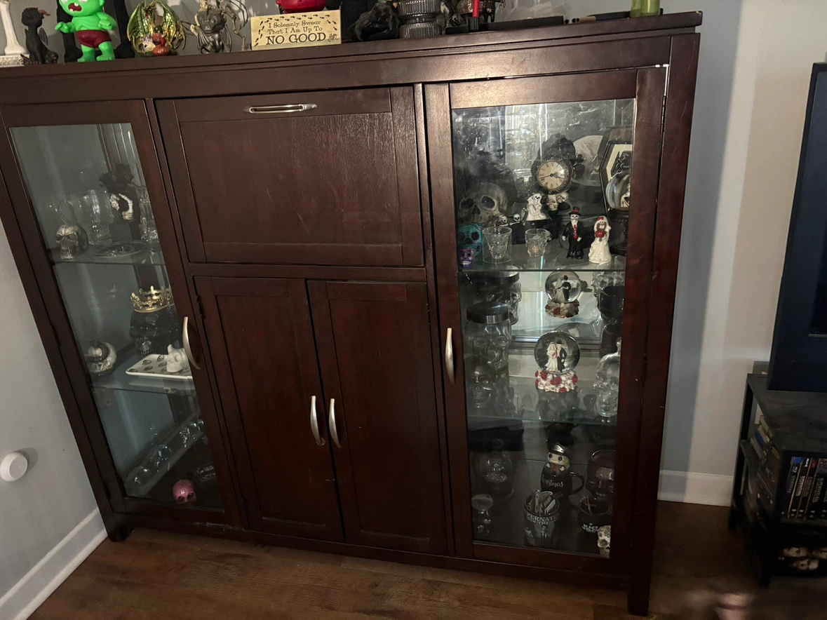 Dark Wood Display Cabinet with Glass Doors