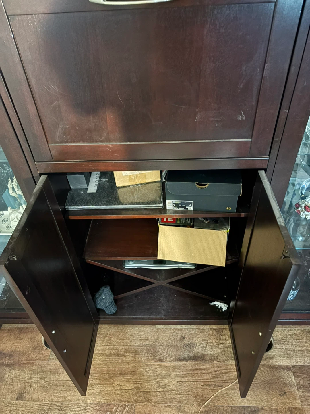 Dark Wood Display Cabinet with Glass Doors - photo 3