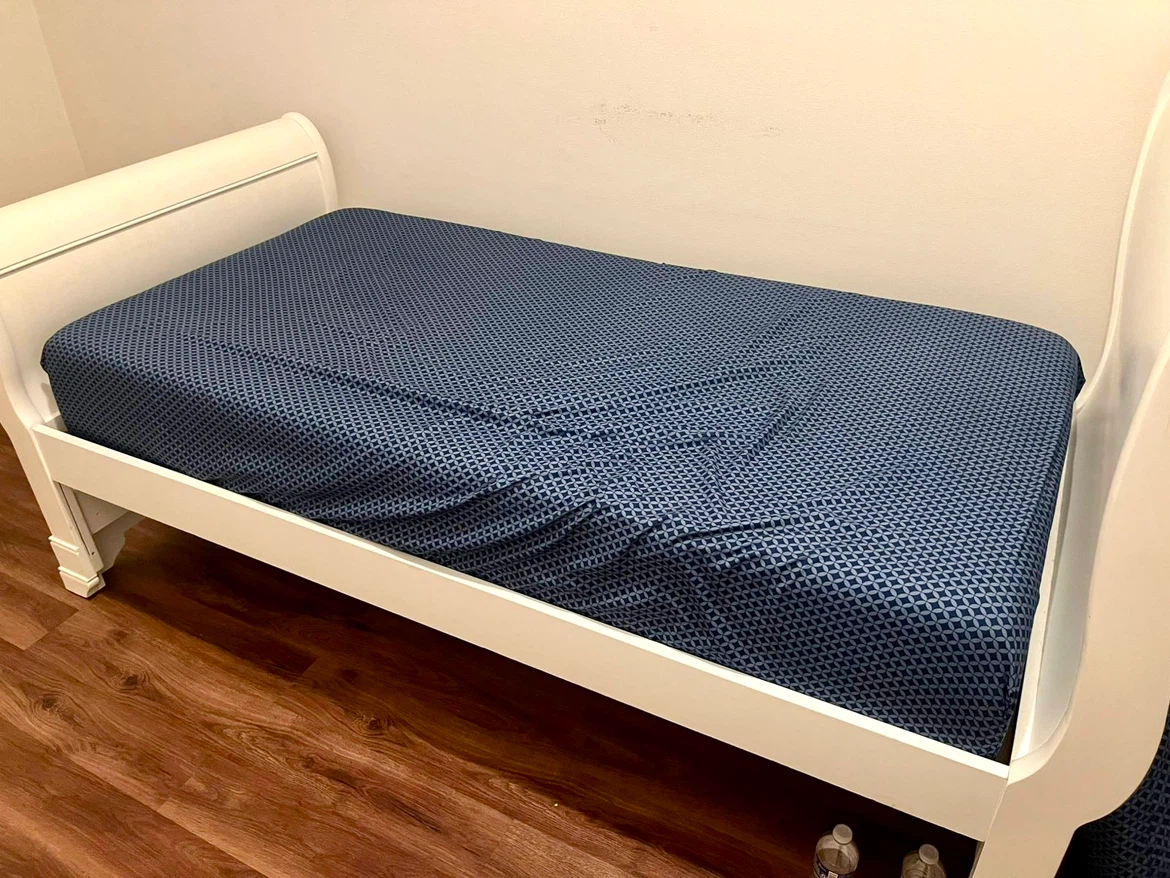 Twin Bed Frame + Mattress — White Wood Sleigh Bed (Twin) - photo 2