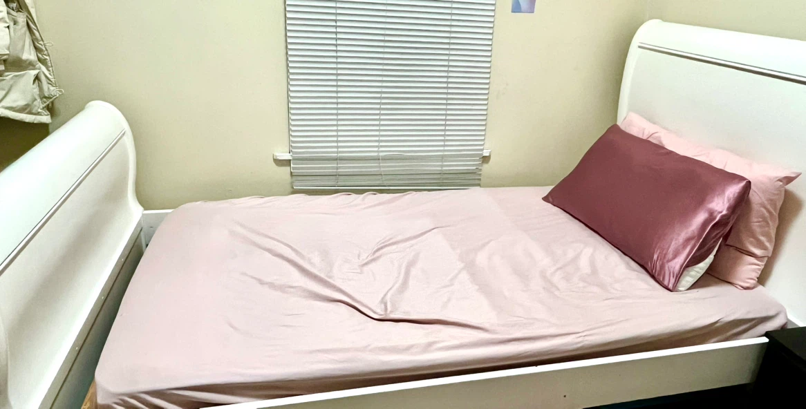 Twin Bed Frame + Mattress — White Wood Sleigh Bed (Twin) - photo 3