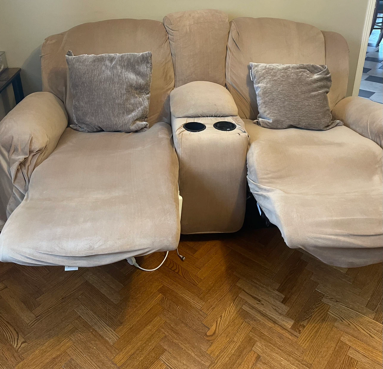 Tan Loveseat Recliner with Cup Holders - photo 3