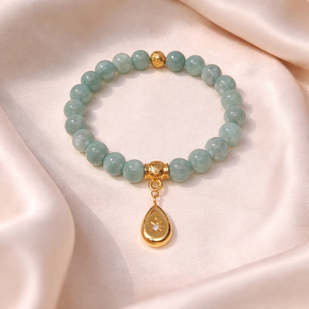 Jade Bead Bracelet with Gold coated Charm