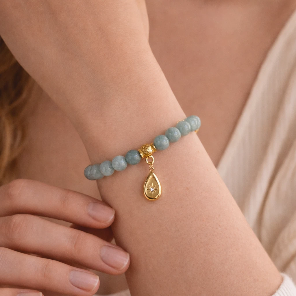 Jade Bead Bracelet with Gold coated Charm - photo 2