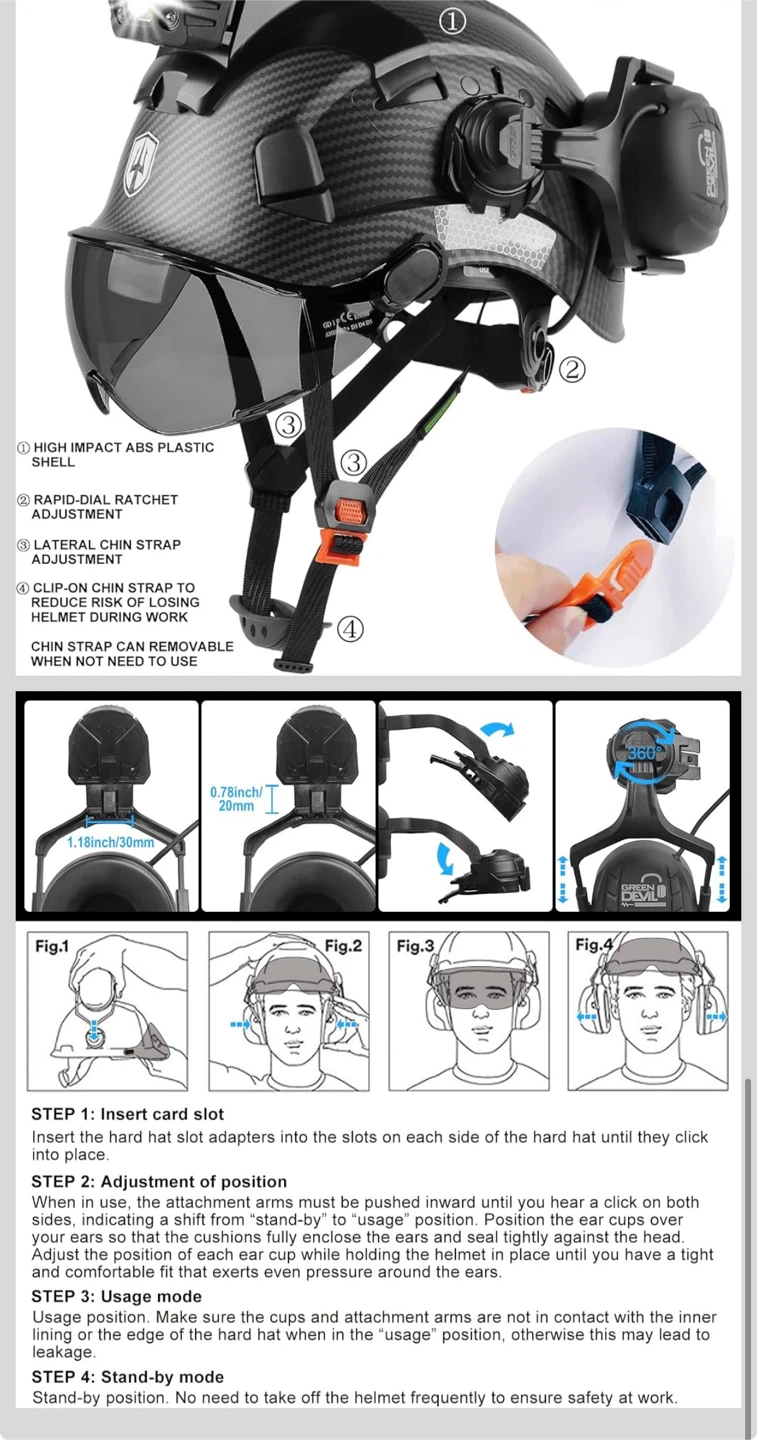 Green Devil Shield LD HM Safety Helmet with Bluetooth Earmuffs - photo 4