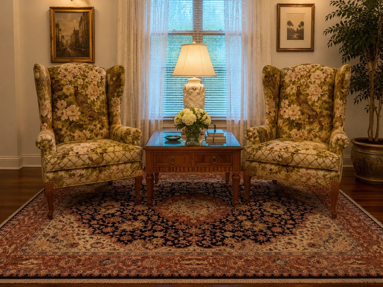 Oxford, Ltd. Wingback Armchair with table