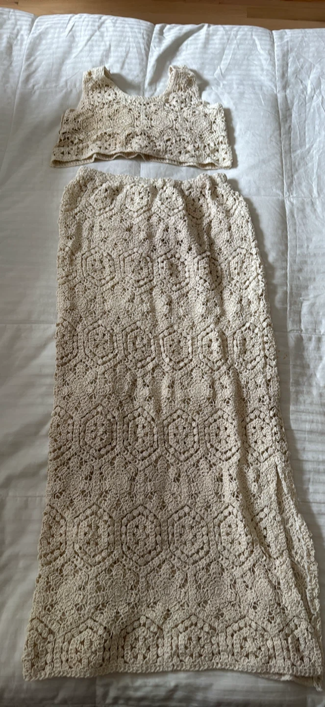 Cream Crochet Top and Maxi Skirt Set - photo 5