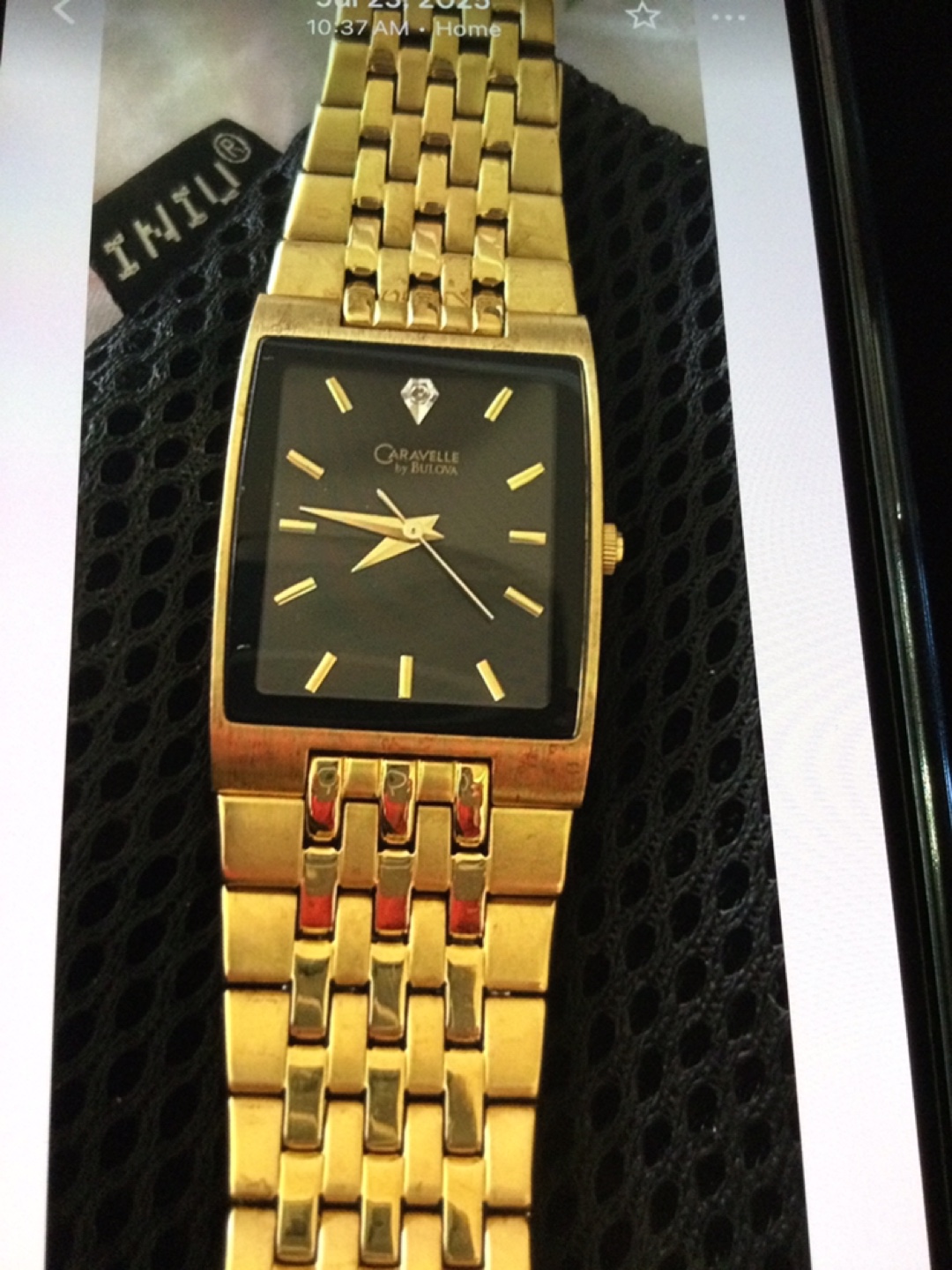 Caravelle by Bulova Gold plated Watch with Black Face