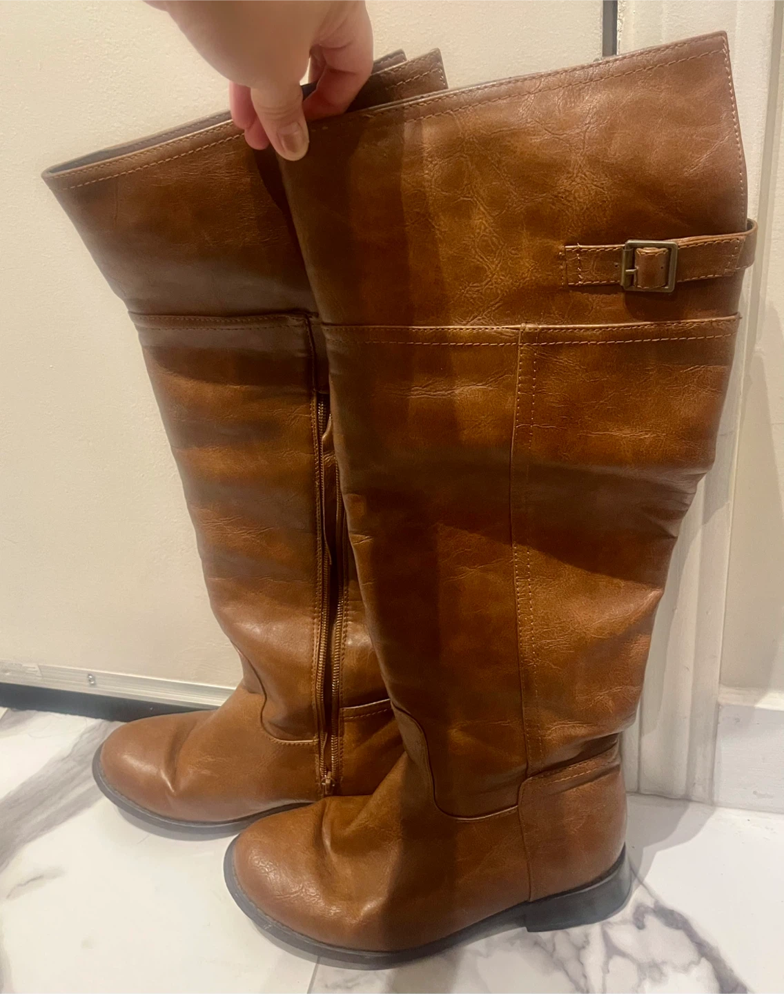 Size 5.5 Brown Faux Leather Knee-High Boots