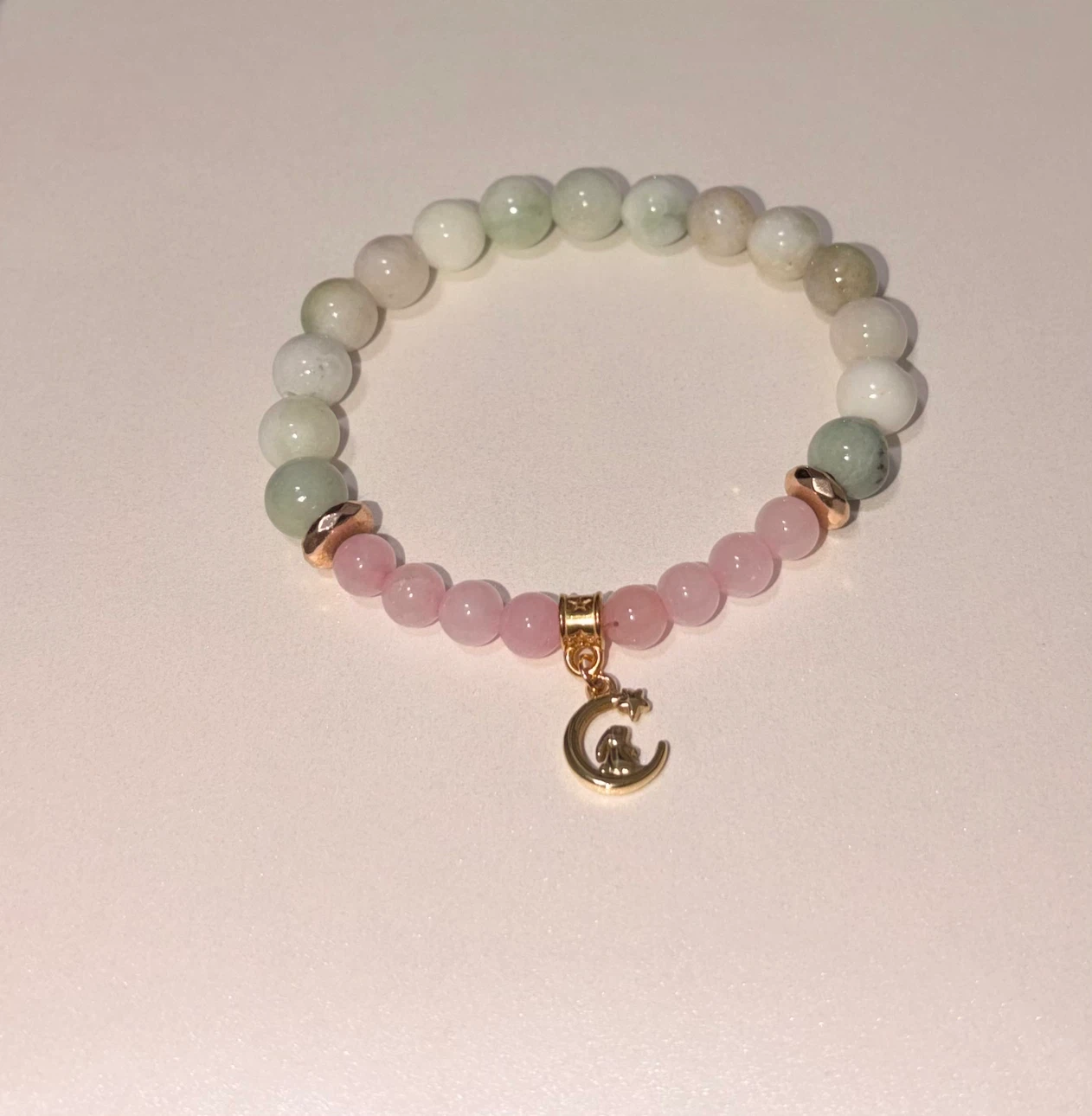 Beaded Bracelet with Moon and Bunny Charm