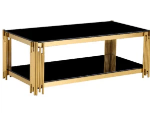 Gold Coffee Table with Black Glass Shelves