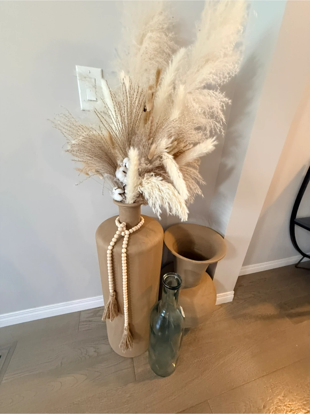 3 Vase with Large Dried Pampas Grass Arrangement