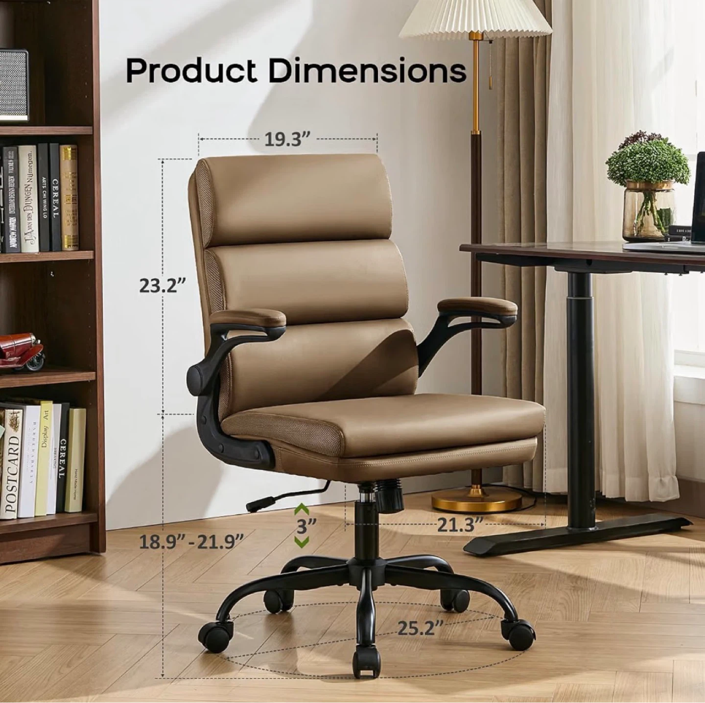 Brown Faux Leather Office Chair with Casters - photo 4