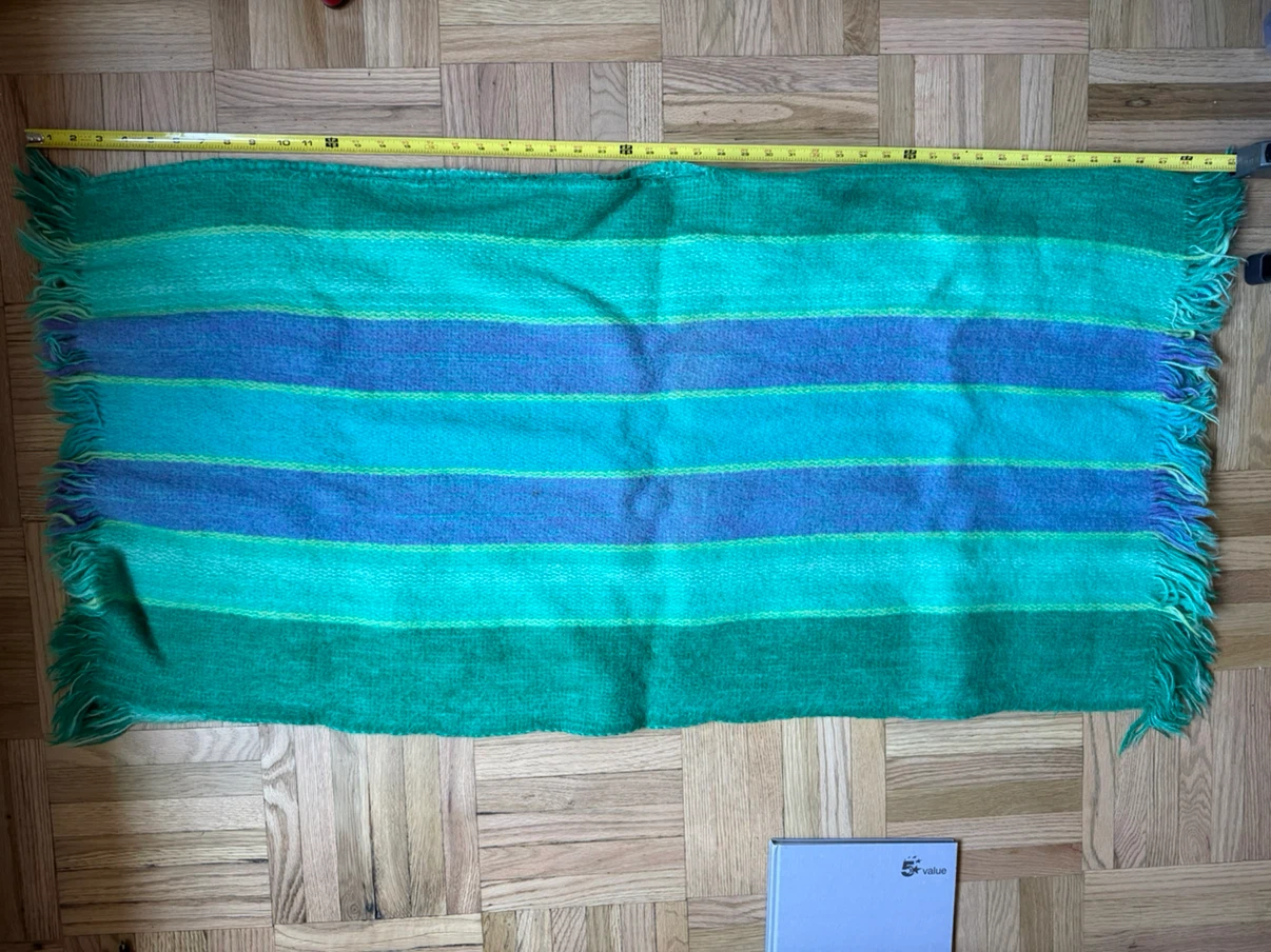 Peruvian Green Striped Woven Shawl Poncho or Blanket - photo 4