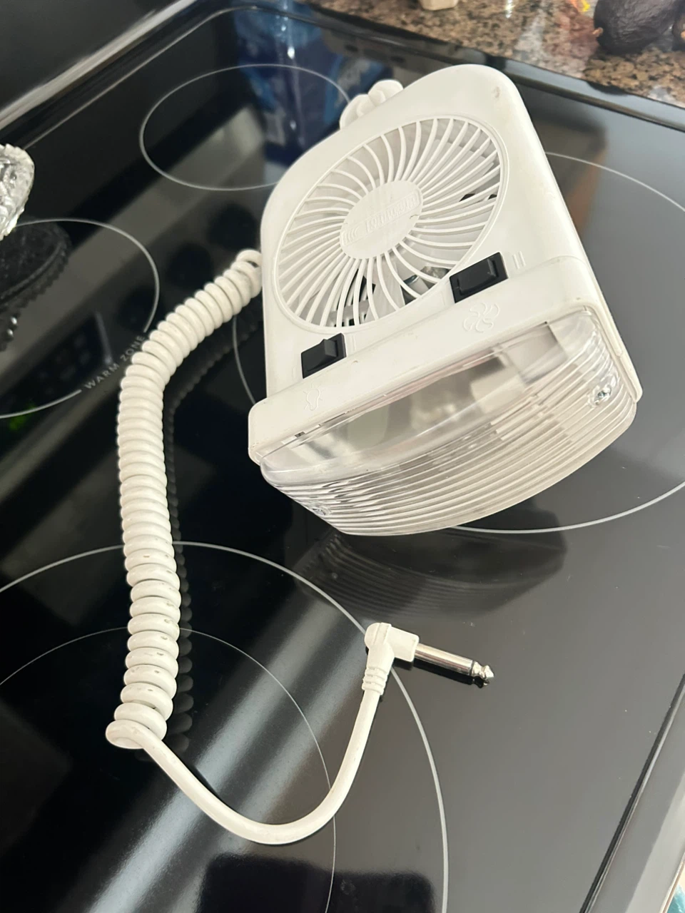 White Portable Fan with Light Coiled Cord