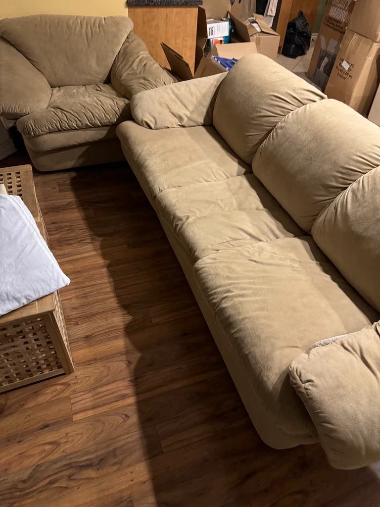 Tan Suede Sofa, Love Sofa & Armchair Set